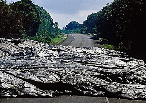 冷却,火山岩,阻挡,道路,夏威夷,美国
