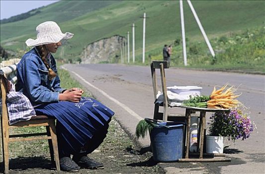 亚美尼亚,省,女孩,俄罗斯人,老,信徒,路边,销售,农场,商品