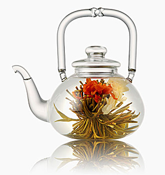玻璃茶壶,茶,花