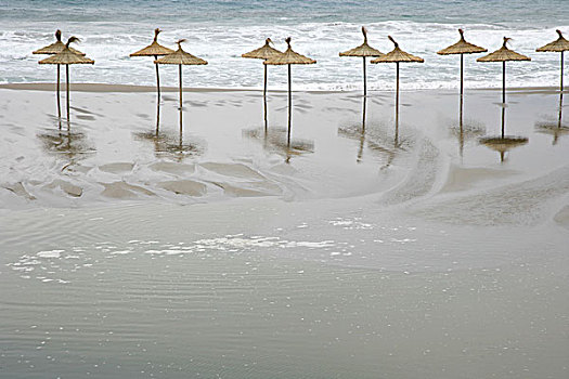 伞,海滩,马略卡岛,西班牙