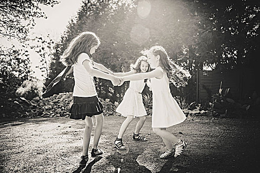三个女孩,跳舞,圆