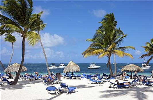 游客,海滩,蓬塔卡纳,多米尼加共和国,加勒比海