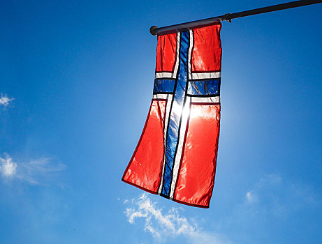 挪威,旗帜,特写,太阳,漂亮,蓝天