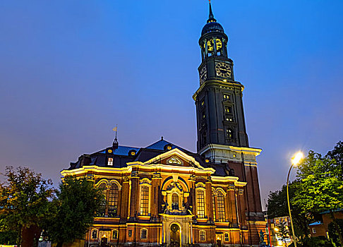 教会,汉堡市,夜晚