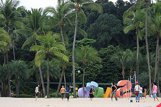 新加坡圣陶沙沙滩游人沙滩排球