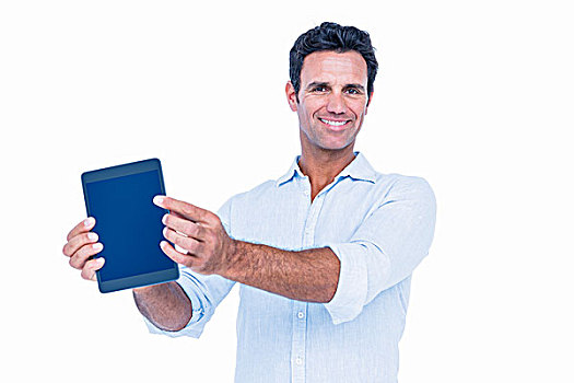 英俊,男人,拿着,平板电脑,白色背景,背景