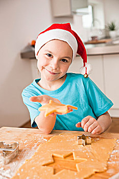 女孩,圣诞老人,帽子,烘制,圣诞节,饼干