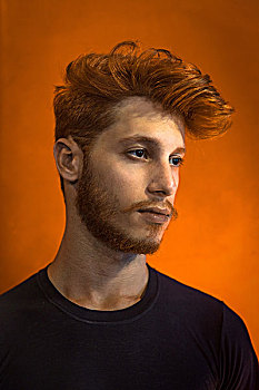 年轻,男人,头像,红发,橙色背景