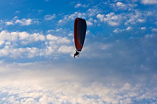 清晰,蓝天,白云,孤单,滑翔伞