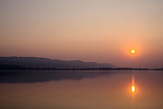 夕阳湖,康士坦茨,靠近,康斯坦茨,巴登符腾堡,德国,欧洲