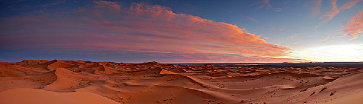 日落,上方,沙子,沙丘,西部,边缘,撒哈拉沙漠,沙漠,摩洛哥,非洲