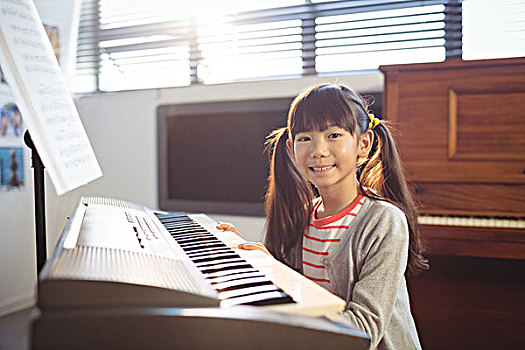头像,微笑,女孩,练习,钢琴,班级,学校