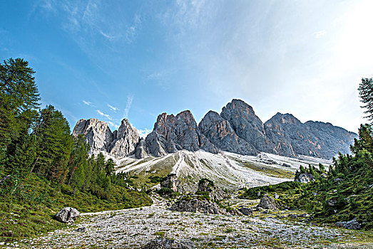徒步旅行,山谷,仰视,顶峰,后面,多,白云岩,南蒂罗尔,意大利,欧洲