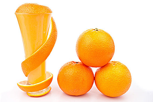 桔皮,玻璃,靠近,堆,橘子,白色背景