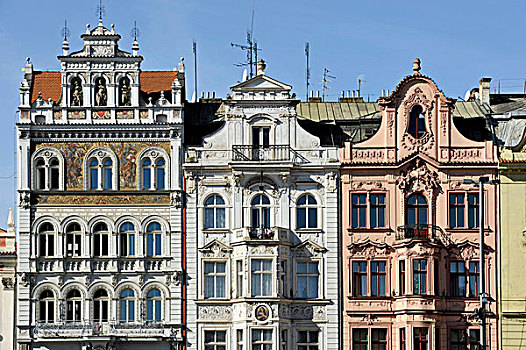 红色,心形,房子,五彩釉雕,文艺复兴,巴洛克,城镇,共和国广场,比尔森,波希米亚,捷克共和国,欧洲