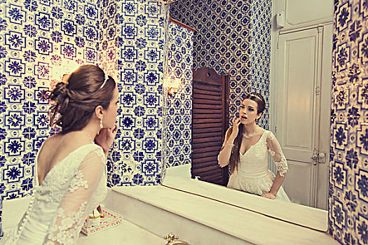 新娘,正面,浴室镜