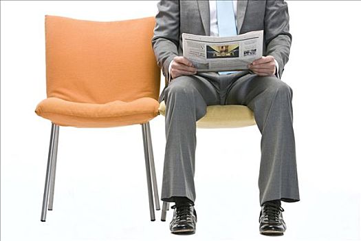 商务人士,读报,坐,椅子