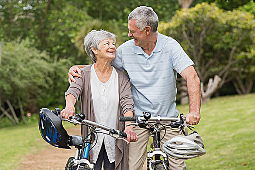 老年,夫妻,自行车,乘,公园
