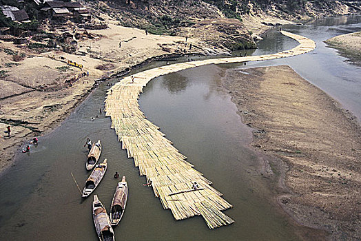 竹子,筏子,河,一个,山,孟加拉