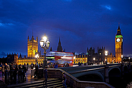 议会大厦,大本钟,黄昏,伦敦,英格兰,英国,欧洲