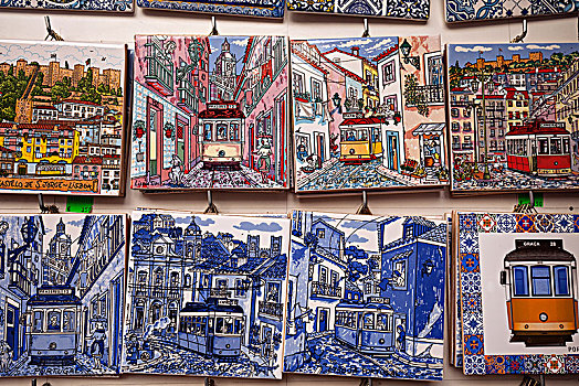 纪念品,小型,传统,上光瓷砖,砖瓦,里斯本,葡萄牙,欧洲