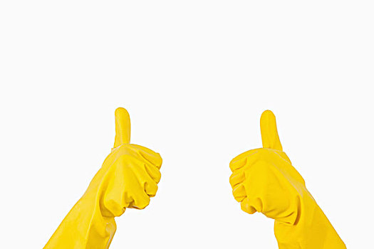 黄色,橡胶手套,展示,竖大拇指