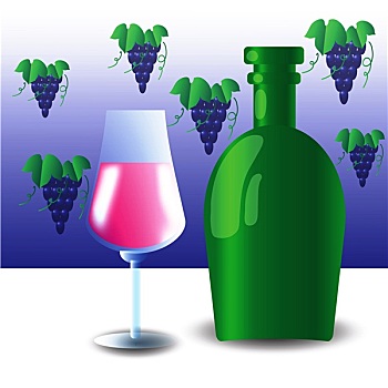 绿色,瓶子,葡萄酒杯