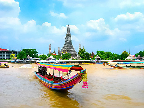 船,河,大皇宫,曼谷