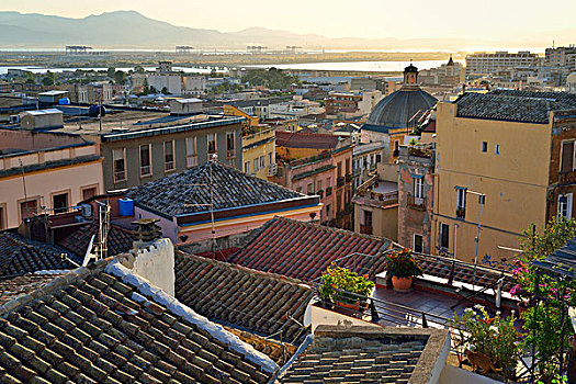 风景,屋顶,城市,萨丁尼亚,意大利,欧洲