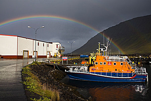 彩虹,上方,救生艇,冰岛
