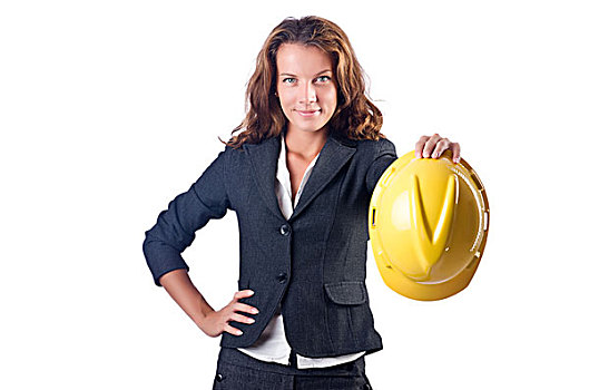 女人,建筑工人,安全帽,白色背景