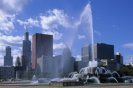 美国,伊利诺斯,芝加哥,格兰特公园,白金汉喷泉