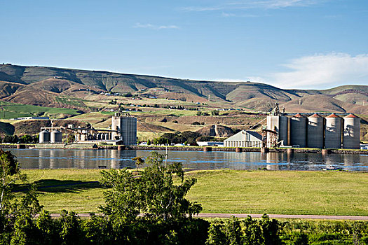 美国,华盛顿,惠特曼县,哥伦比亚河,盆地,蛇河,风景,清水,河,降落,港口,谷物,大幅,尺寸