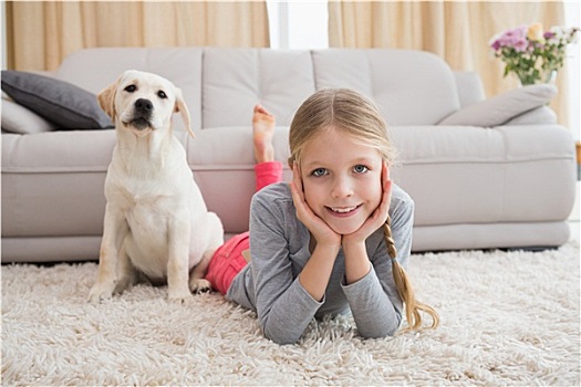 可爱,小女孩,小狗,地毯