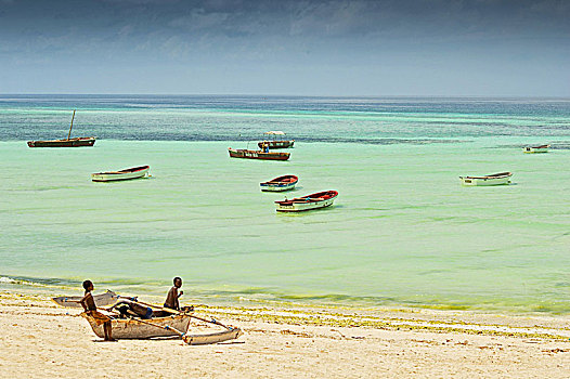 传统,渔民,船,海滩,热带海岛,桑给巴尔岛,坦桑尼亚