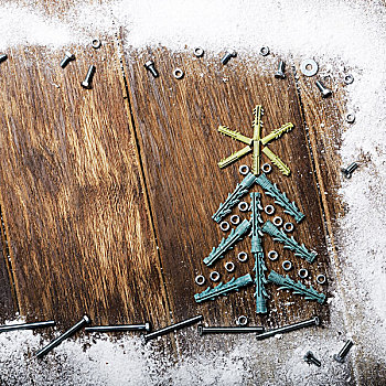 圣诞树,墙壁,螺母,背景,木桌子
