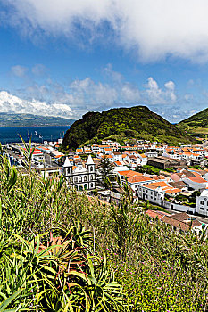 城市,教堂,蒙特卡罗,背景,法亚尔,岛屿,亚速尔群岛,葡萄牙