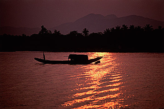 老挝,日落,湄公河