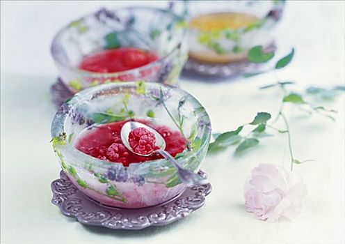 寒冷,树莓,汤,冰,碗