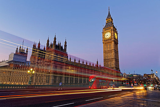 威斯敏斯特宫,大本钟,光影,威斯敏斯特桥,伦敦,英格兰,英国,欧洲