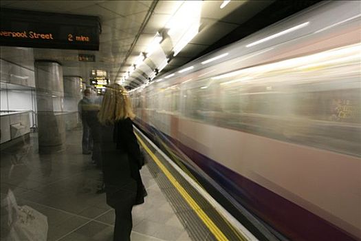 等待,乘客,堤,地铁站,伦敦,英国