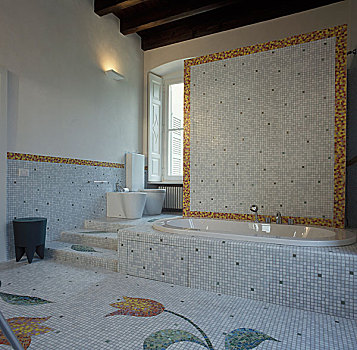 浴缸,砖瓦,围绕,花,创意