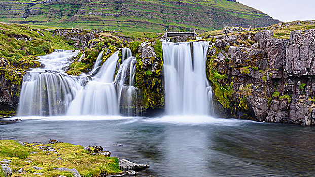 瀑布,山,冰岛