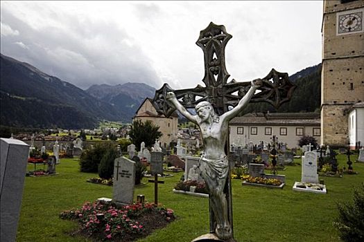 墓地,寺院,本笃会修道院,世界遗产,恩加丁,瑞士,欧洲