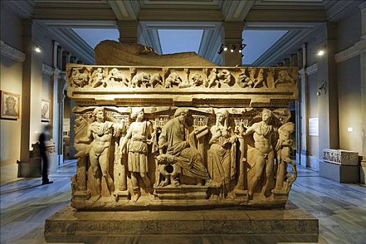 石棺,科尼亚,大理石,浮雕,历史博物馆,伊斯坦布尔,土耳其