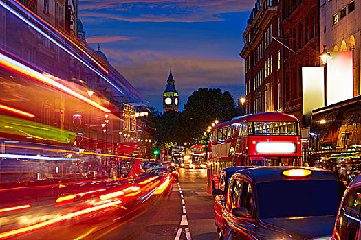 伦敦,大本钟,特拉法尔加广场,红绿灯,日落