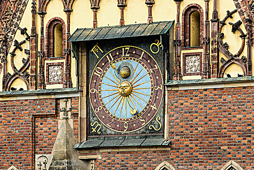 波兰,弗罗茨瓦夫,老城,老市政厅,天文钟