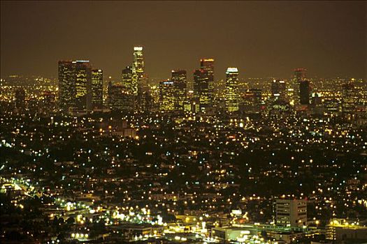 天际线,洛杉矶市区,夜晚,加利福尼亚,美国