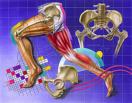 图解,展示,臀部,腿,动感