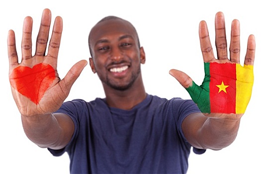 非洲男人,涂绘,心形,喀麦隆,旗帜,喜爱